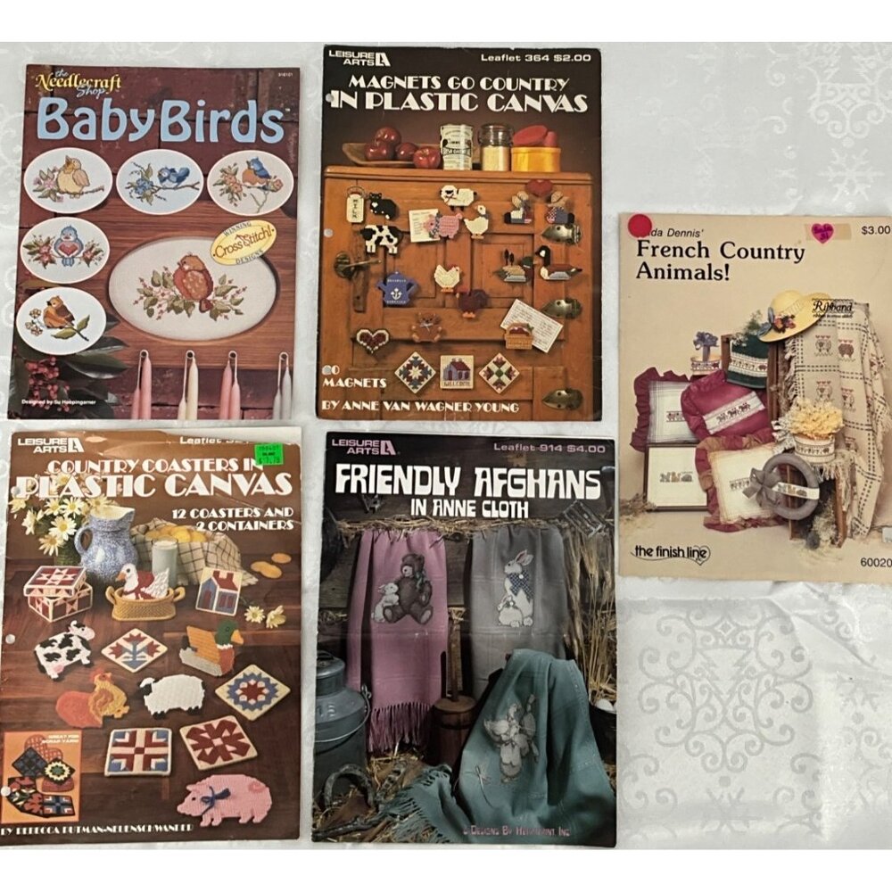Vintage Cross-Stitch & Plastic Canvas Craft Pattern‎ Booklets Set/5